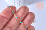 EP-chaine de cheville acier doré 14k résine bleu clair chaine dorée 1.5-2mm/23cm, x1 (G3660)