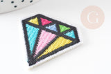 Ecusson brodé à repasser diamant multicolore customisation vêtement, écusson thermocollant,patch écusson brodé,39mm, x2 G5079