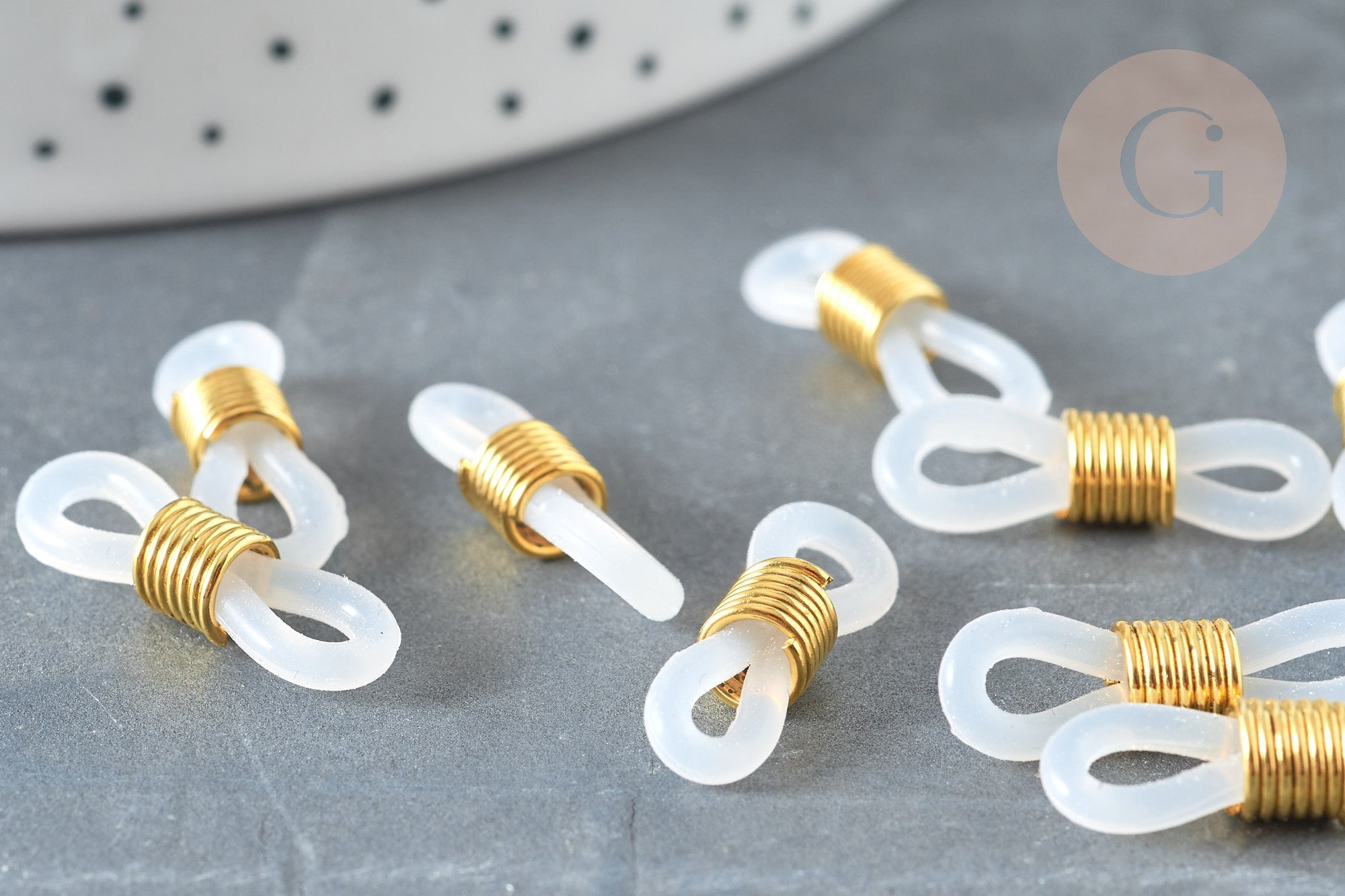 Embout cordon lunettes doré blanc 19.5mm, x10 (G2681)