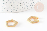 Fermoir à clapet hexagone laiton doré 16k zircon blanc 21mm, x1 (G6686)