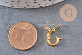 Fermoir à clipser anneau laiton doré 18k zircons 14mm, x1 (G5607)