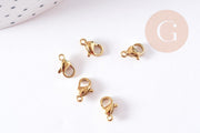 IP 9mm gold-plated 304 stainless steel lobster clasps, x5 (G0107)