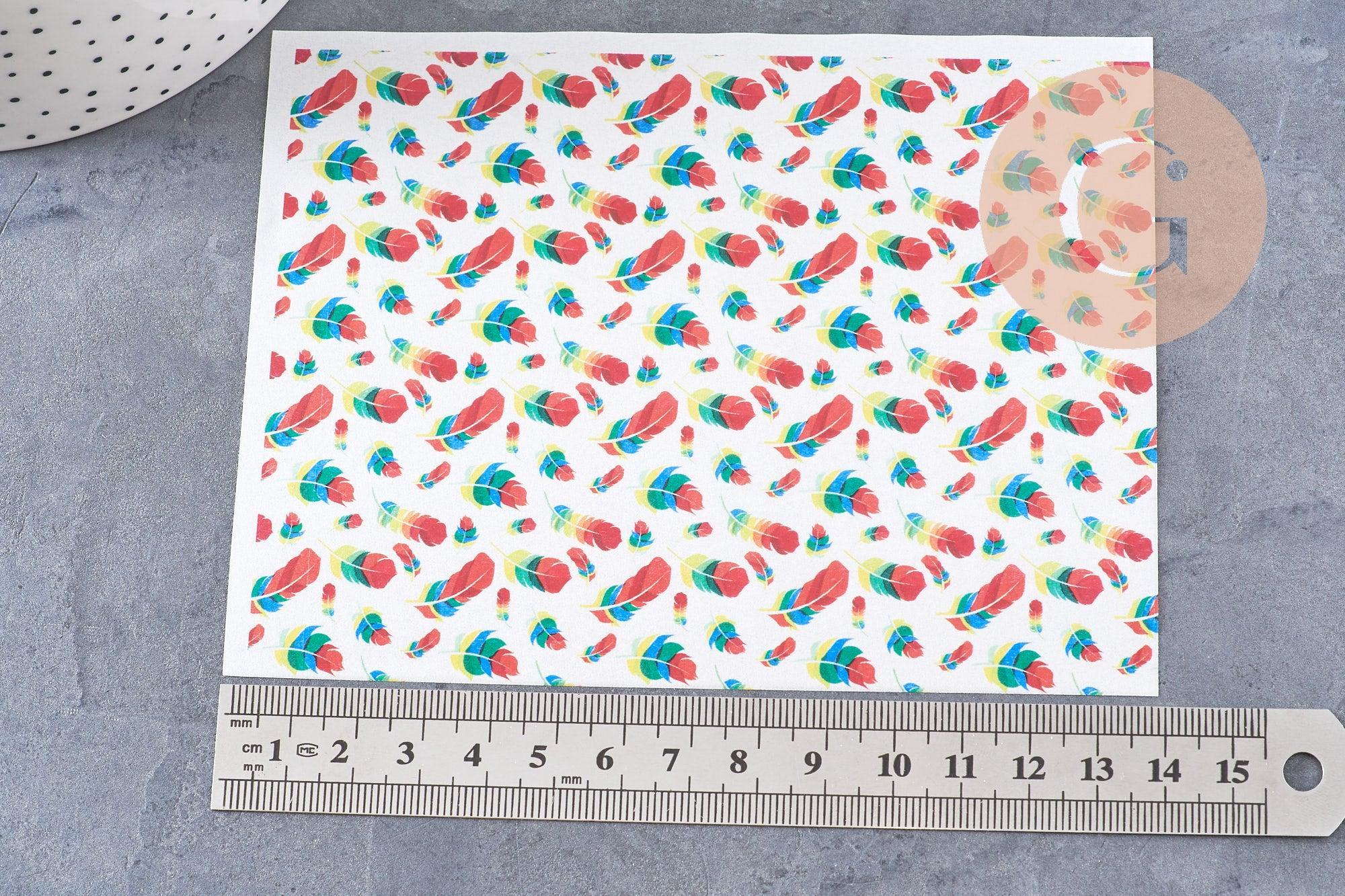 Feuille de transfert polymère – plumes multicolores 14x10 cm, x1 (G10776)