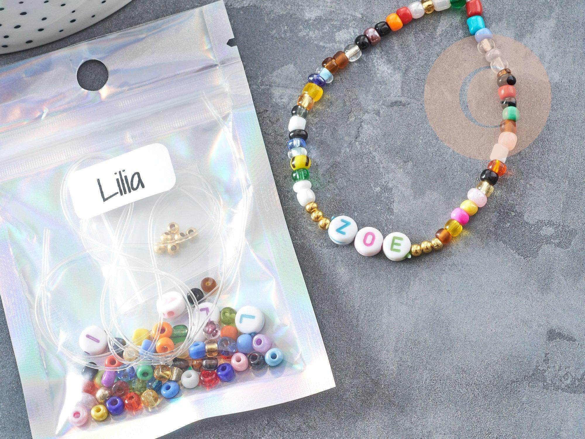 Kit Bracelet d'amitié prénom personnalisé doré + multicolore, Coffrets et kits création de bijoux fantaisie DIY, pochette 1 bracelet (G9023)