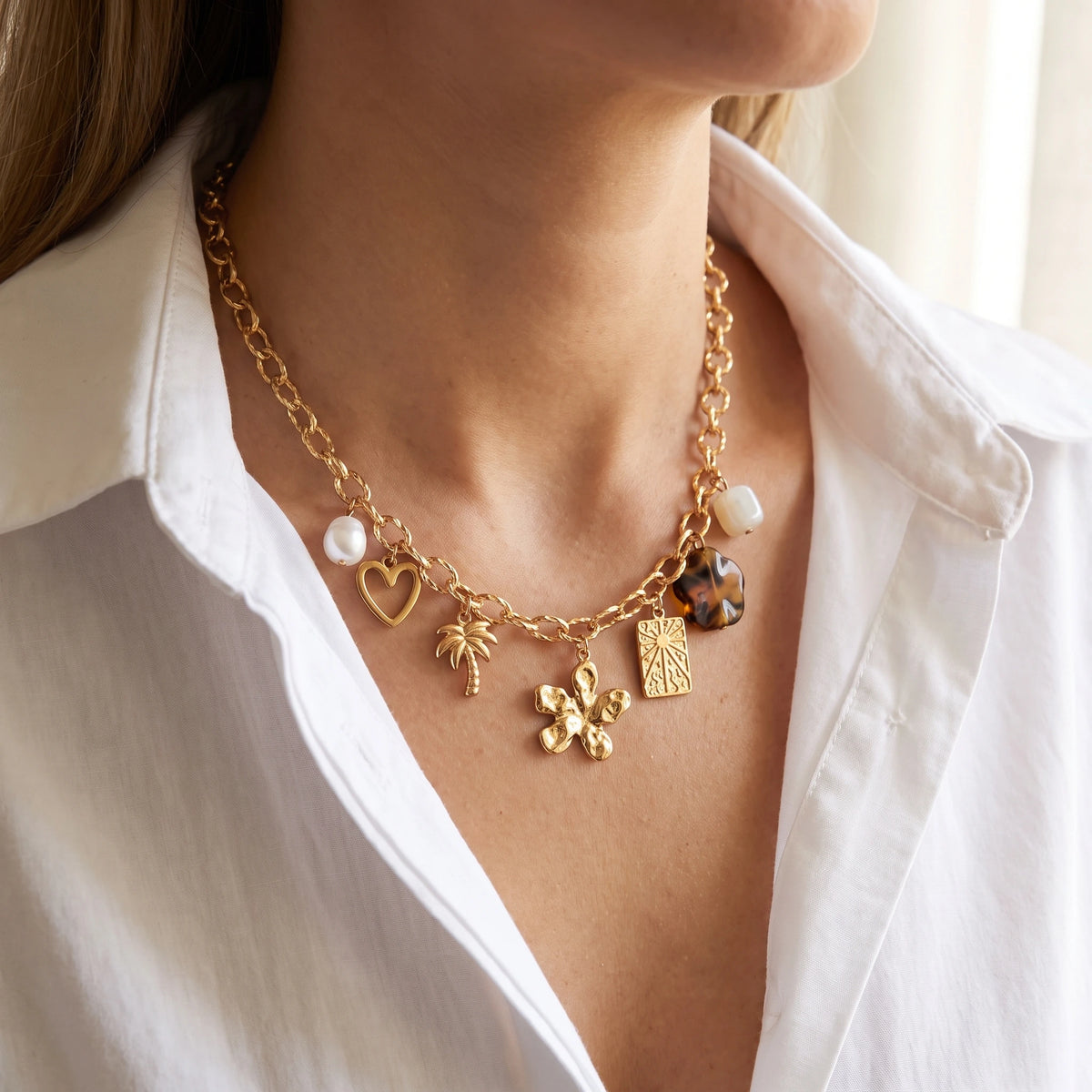DIY Charm Necklace Kit, 304 Stainless Steel Gold-Plated Chain, x1 (G11290)