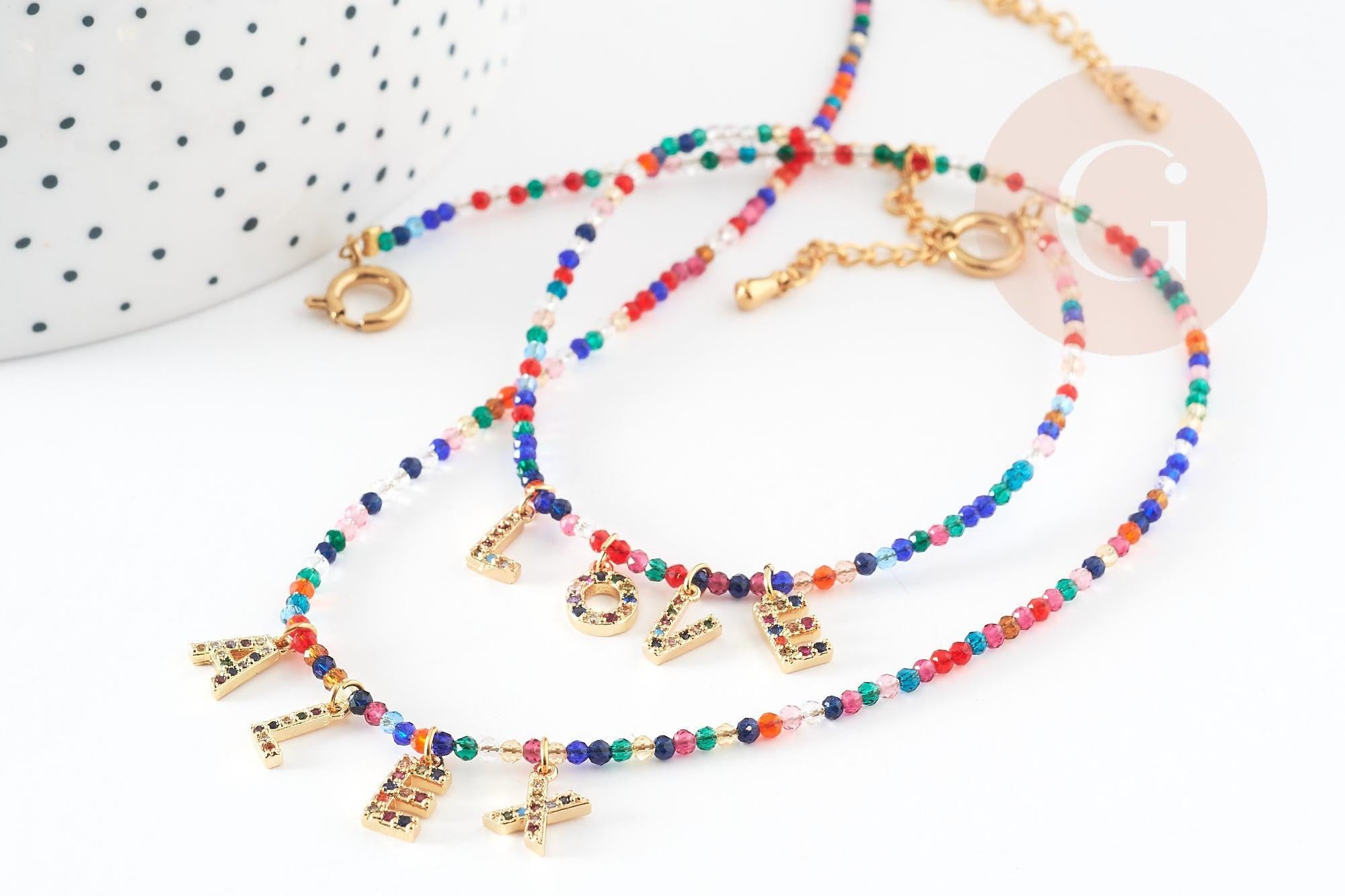 Kit bracelet Vecchio multicolore personnalisé lettres zircon, Coffrets et kits pour la création de bijoux fantaisie DIY, la pochette (G8747)