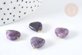 Pendentif Cœur Lépidolite pierre naturelle 15~15,5mm, pendentif pierre naturelle pour création de bijoux, x1 G7592