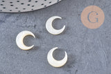 Pendentif Lune nacre noire/blanche naturelle non percé 12x11.5mm, x2 (G1736)