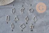 Stainless steel pendant, flat, platinum, open back, 14-21mm, x1 (G11272)