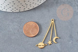 Pendentif acier doré astres 42mm, breloque doré, acier inoxydable doré, pendentif sans nickel, x1 G5729