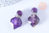 Pendentif bouteille parfum améthyste naturelle platine argenté 27mm ,x1 (G7148)