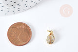 Pendentif cauri laiton doré 18K zircons blanc 12.5mm, x1 (G8522)