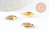 Pendentif cauri laiton doré zircons colorés 15mm, x1 (G4737)