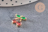 Pendentif cerise doré 18K zircons 14mm, x1 (G5275)