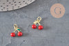 Colgante cereza dorado esmaltado rojo latón chapado en oro 18K 11mm, x1 (G8582)