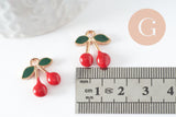 Pendentif cerise doré émaillé rougefruit zamac doré 17mm, x5 (G5272)