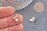 Pendentif cerise doré zircon blanc 14 mm, x1 (G7567)