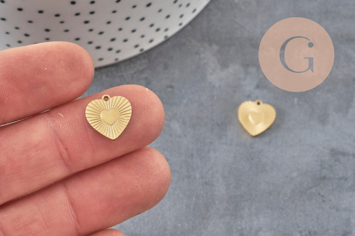 Colgante de corazón de acero inoxidable 316 dorado IP, 12mm, x1 (G11360)