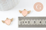 Pendentif coeur email rose doré , fournitures créatives, pendentif coeur aile,creation bijoux,coeur doré, pendentif doré,21mm,x 5 (G0104)