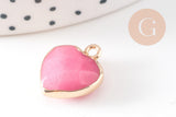 Pendentif coeur jade naturel rose facettes fer doré 17mm, x1 (G1791)