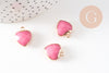 Pendentif coeur jade naturel rose facettes fer doré 17mm, x1 (G1791)