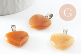 Pendentif coeur jade topaze jaune acier inoxydable platine 22mm, pendentif bijoux pierre, jade naturel x1 G9534
