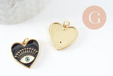Pendentif coeur laiton doré 18K émail noir 19mm, x1 (G5017)
