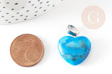 Pendentif coeur pierre naturelle bleu turquoise laiton platine 22mm, pendentif pour création bijou amour x1 G9262