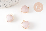 Pendentif coeur quartz rose facette fer doré 17mm,pendentif bijoux pierre naturel, x1 (G0856)