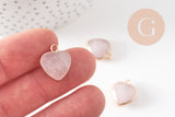 Pendentif coeur quartz rose facette fer doré 17mm,pendentif bijoux pierre naturel, x1 (G0856)