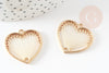Pendentif coeur zamac doré tissé coton blanc 26.5mm, sans nickel, perle géométrique, x2 (G3767)