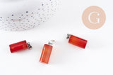 Pendentif colone agate naturelle rouge acier inoxydable platine 25mm, x1 (G10074)