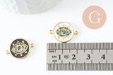 Pendentif connecteur oeil cristal zircon émail coloré,pendentif en laiton doré porte-bonheur contre mauvais oeil 20mm, x1 (G3575)