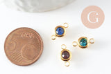 Pendentif connecteur rond acier 304 inoxydable doré zircon coloré 12mm, x1 (G9582)