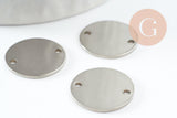 Pendentif connecteur rond acier platine 304 inoxydable 16mm, création bijoux acier inoxydable x5 G9583