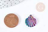 Pendentif coquillage acier 201 irisé multicolore inoxydable IP 18mm, x1 (G8616)