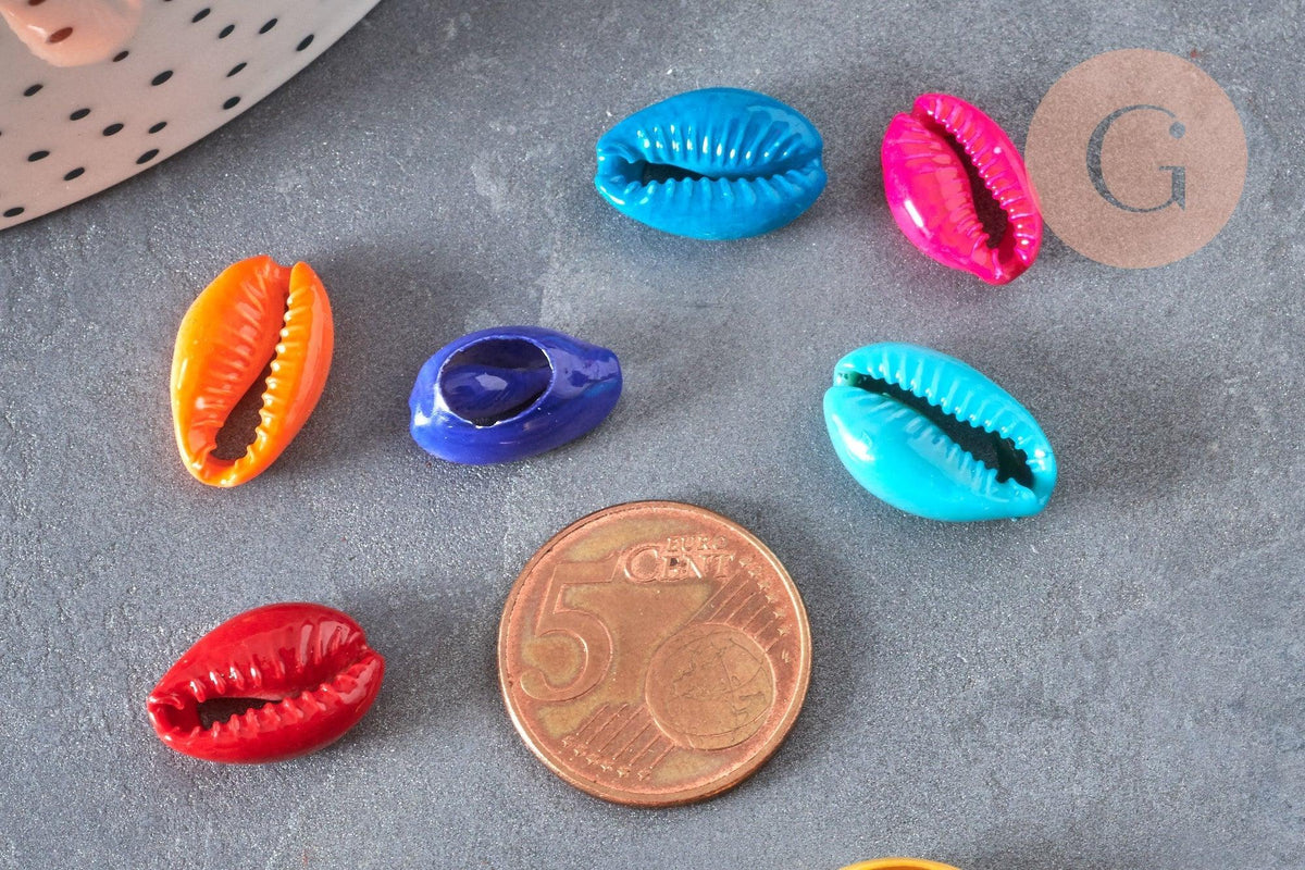 Pendentif coquillage cauri colore, coquillage naturel,cauri,coquillage bijou,15mm, x5 (G1531)