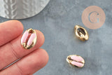 Pendentif coquillage cauri naturel doré resine rose 19mm, x5 (G1230)