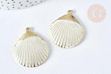 Pendentif coquillage zamac doré patiné blanc 35,5mm, x1 G7439