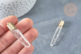 Pendentif cristal de roche naturel transparent laiton doré 16K, pierre brute, x1 (G8232)