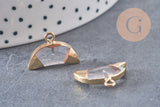 Pendentif croissant lune cristal de roche doré,pendentif bijoux,lune cristal naturel,18mm x1 (G1207)