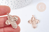 Pendentif croix gravé zamac doré or rose 24mm, création bijoux baroque pendentif religion, x1 (G8561)