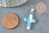 Pendentif croix nacre bleu, fournitures créatives, pendentif pierre, support argenté, pendentif,création bijoux, nacre naturelle, 22mm, x1 G0419