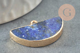 Pendentif demi-lune lapis lazuli naturel fer doré 27mm, x1 (G3941)