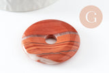 Pendentif donut jaspe rouge 40mm,un pendentif en jaspe naturel pour création bijou pierre naturelle, x1 (G3201)
