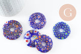 Pendentif donut millefiori murano multicolore 29-39mm x1 (G1451)