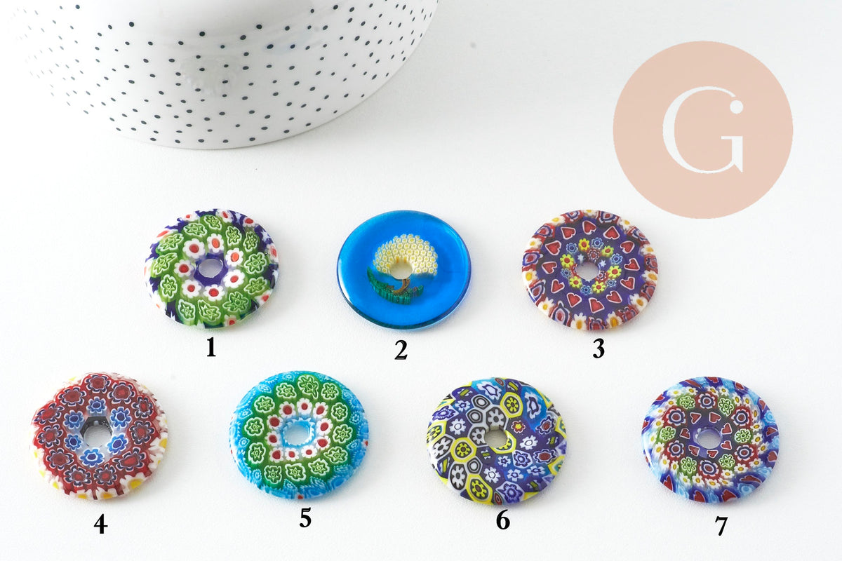 Multicolored murano millefiori donut pendant 29-39mm x1 (G1451)