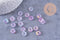 Pendentif donut verre violet rose feuille d'or 10x3mm, x10 (G10627)