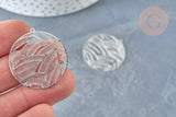 Pendentif estampe filigrane rond feuille acier 201 inoxydable argenté 31.5mm, Pendentif très fin et léger, x 2 (G8261)