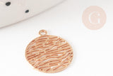 Pendentif estampe filigrane rond motif vagues laiton doré clair 14mm, Pendentif léger pour création bijoux or, x2 (G9293)